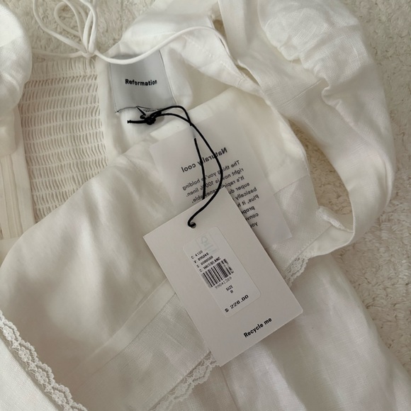 $228 NEW REFORMATION Loula Ivory Cream Cap Sleeve Linen Mini Dress - Picture 4 of 5